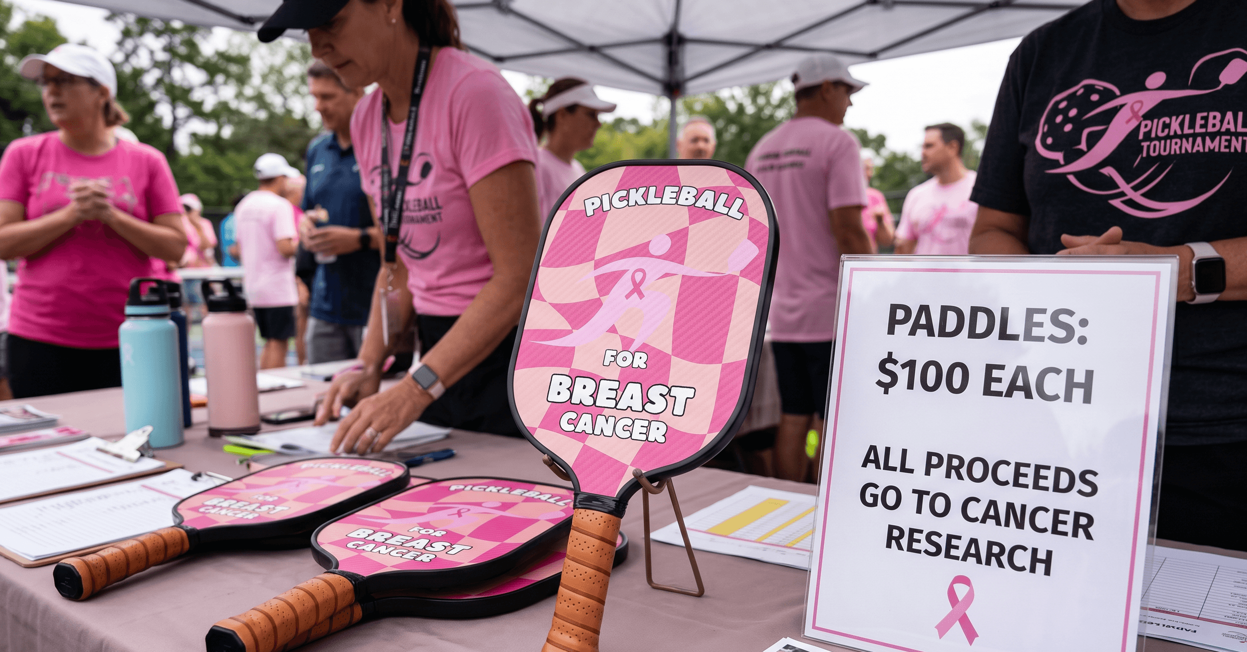 Pickleball-for-a-cause charity event with custom paddles