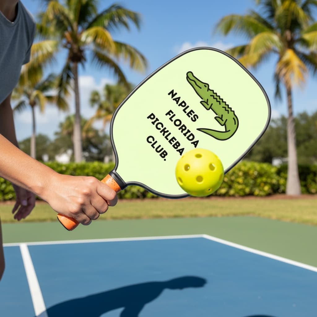 Naples Pickleball Club custom team paddle on the court