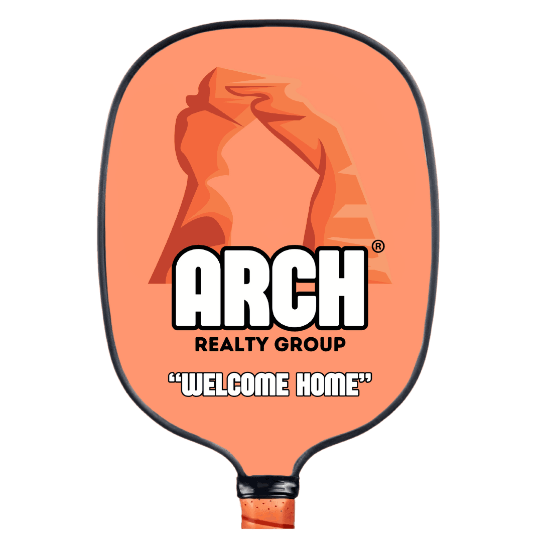 Arch Realty custom branded pickleball paddle